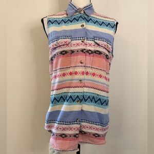 Kikomo Southwestern sleeveless rodeo button up shirt SZ M